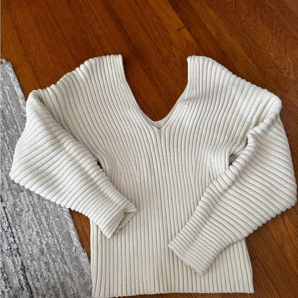 Cream V-Neck Ribbed Sweater - Picture 3 of 3